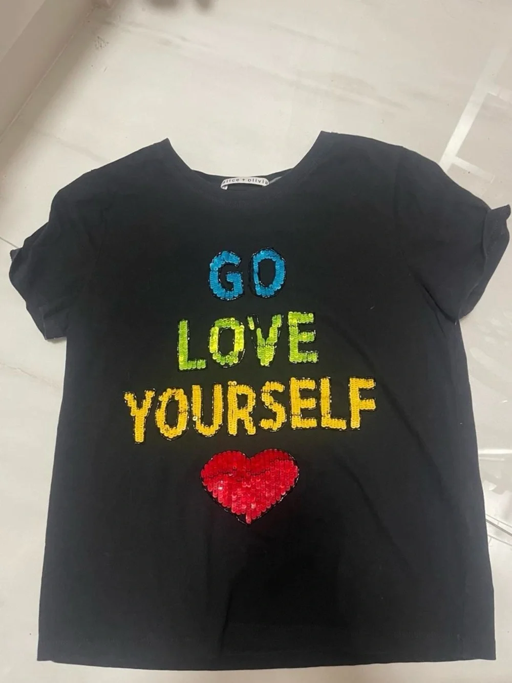 Alice + Olivia Black Short-Sleeve 'Go Love Yourself' Graphic Tee